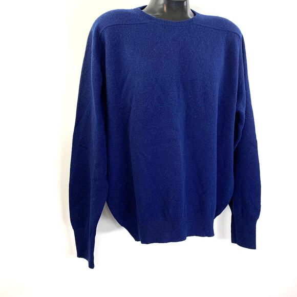 Vintage Lands End Wool Crewneck Pullover Sweater Solid Ultramarine Blue Preppy - Picture 2 of 7